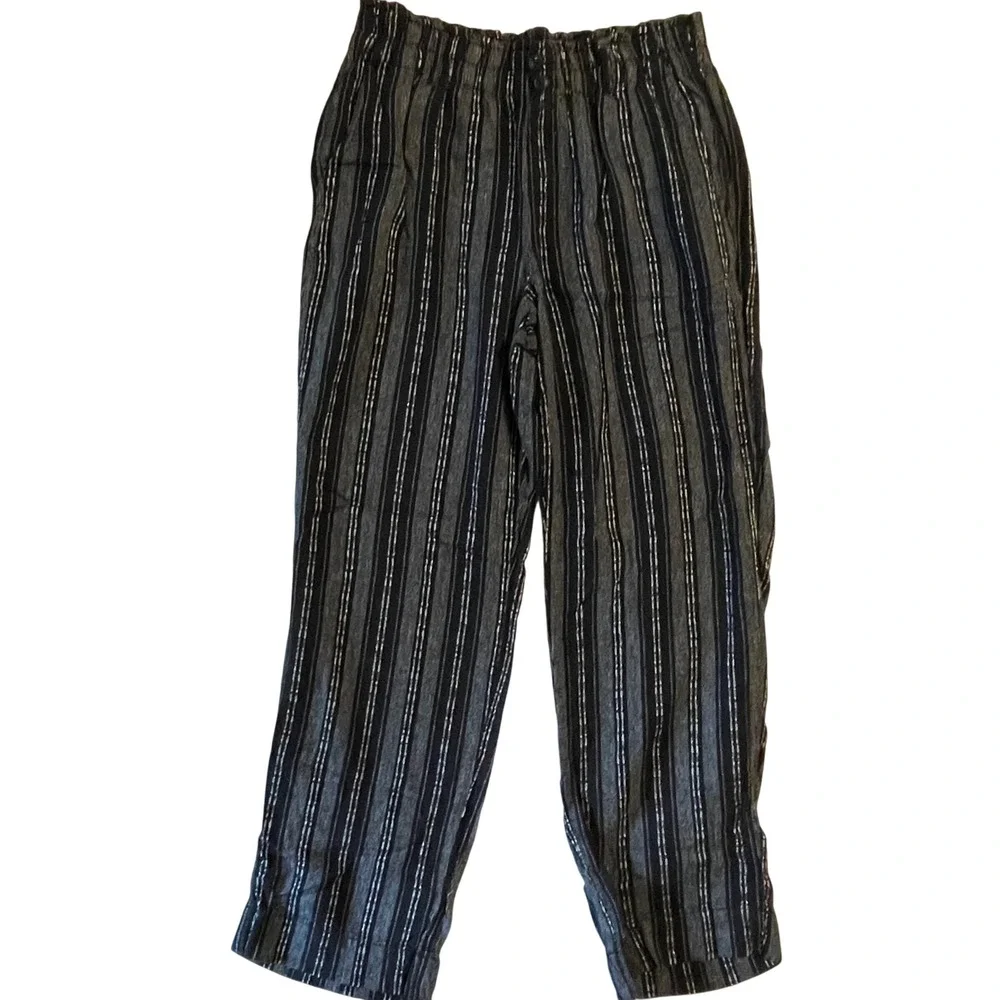 Briggs Womens Size Medium Linen Blend Striped Pull On Pants Black Casual‎